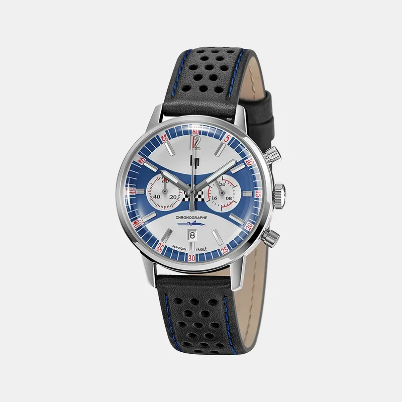 Montre LIP Homme RALLYE Méca Chronographe en Cuir Noir 670051