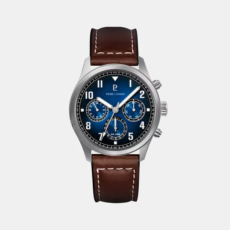 Montre PIERRE LANNIER Homme AVIATEUR en Cuir Marron 257H164