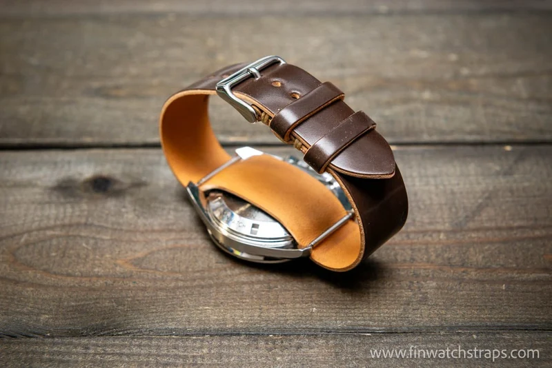 One piece Shell Cordovan watch strap,Espresso Brown