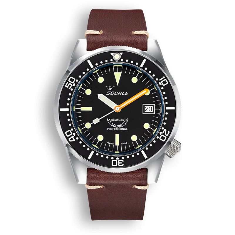 Montre automatique classique en acier et cuir Squale 1521 (1521CL.PS)