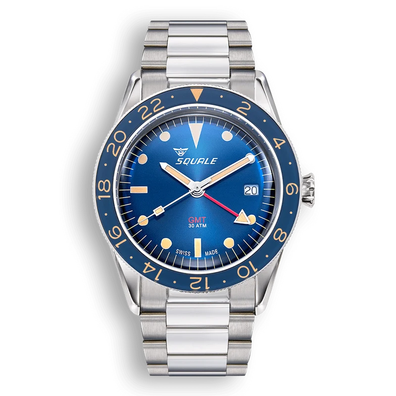 Montre automatique vintage Squale Sub-39 GMT en acier bleu SUB-39GMTB.BR22