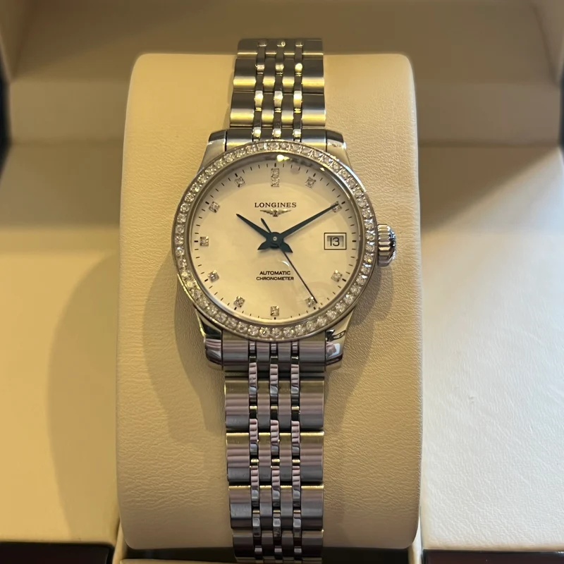 Montre Longines Record avec lunette sertie de diamants L2.320.0.87.6