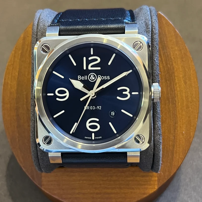 Bell & Ross Montre automatique avec date et cadran bleu, ensemble complet BR03-92-S