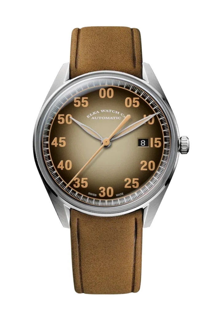 ELKA X09-0804 Automatique Cadran Beige Kaki à Noir et Cuir Cognac