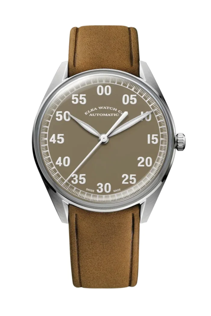 ELKA X15w-0804 Automatique Cadran Vert Kaki et Cuir Cognac