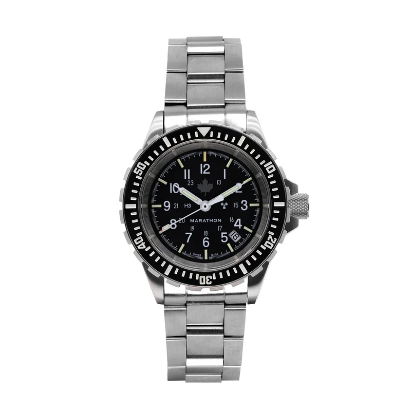 Montre Marathon 41 mm, grande montre de plongée automatique (GSAR) en érable gris avec bracelet en acier inoxydable