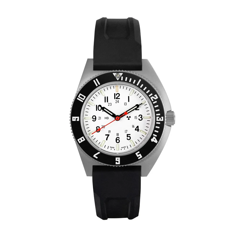 Montre Marathon 41 mm Arctic Steel Navigator (SSNAV) avec bracelet en caoutchouc noir (3 pièces)