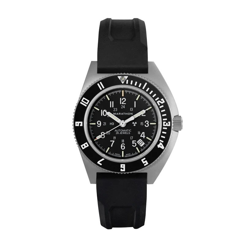 Montre Marathon Navigator 41 mm en acier avec date automatique (SSNAV-D AUTO) sur bracelet en caoutchouc noir 3 pièces