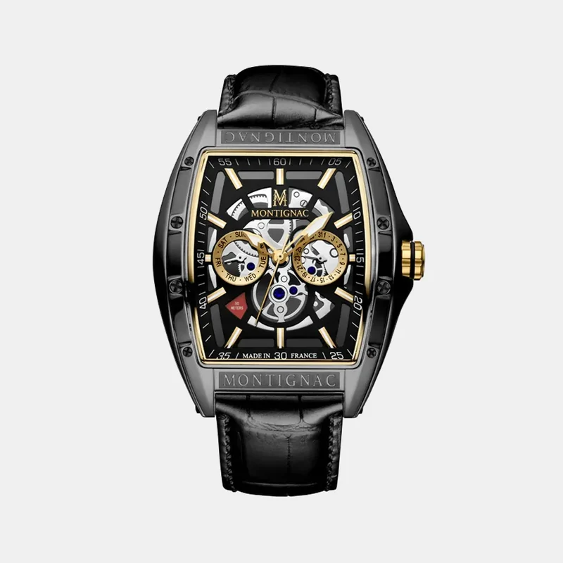 Montre MONTIGNAC Paladin Homme Multifonction en Cuir Noir MOW702