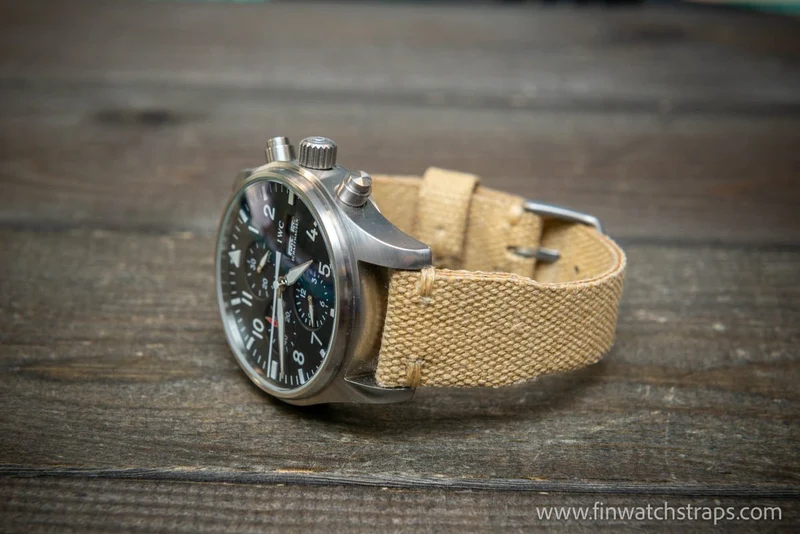 Vintage washed canvas Pilot watch strap, Aviator model, Military style tapered model 19x16mm, 20x16mm, 21x18mm, 22x18mm, 23x20mm, 24x20mm. Full customisation options.