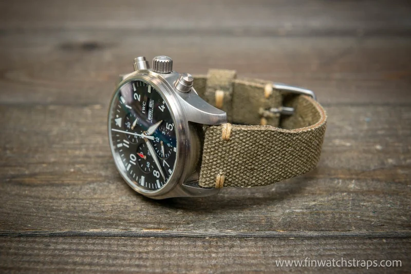 Vintage washed canvas Pilot watch strap, Aviator model, Military style tapered model 19x16mm, 20x16mm, 21x18mm, 22x18mm, 23x20mm, 24x20mm. Full customisation options.