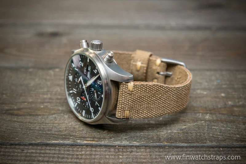 Vintage washed canvas Pilot watch strap, Aviator model, Military style tapered model 19x16mm, 20x16mm, 21x18mm, 22x18mm, 23x20mm, 24x20mm. Full customisation options.