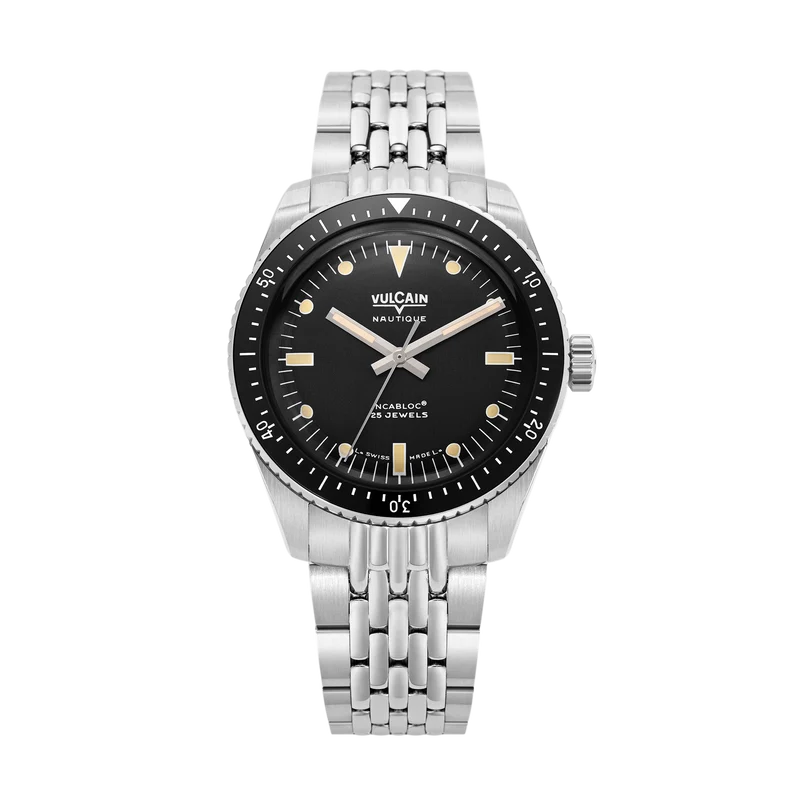 Vulcain Montre automatique Skindiver Nautique - Noir avec lum. marron kaki