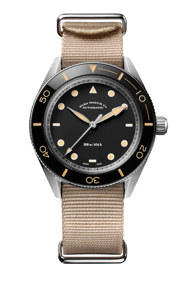 ELKA Arinis AF02W-0901 Automatique Cadran Noir et Nato Beige