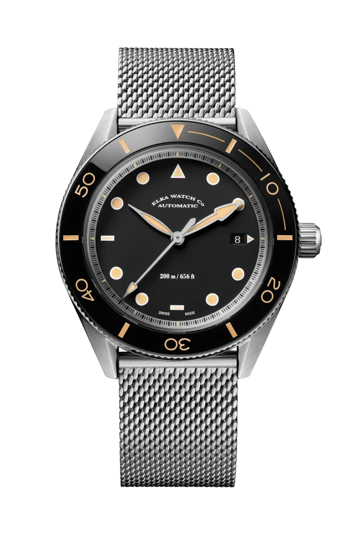 ELKA Arinis AF02-1001 Automatique Cadran Noir et Maille Milanaise
