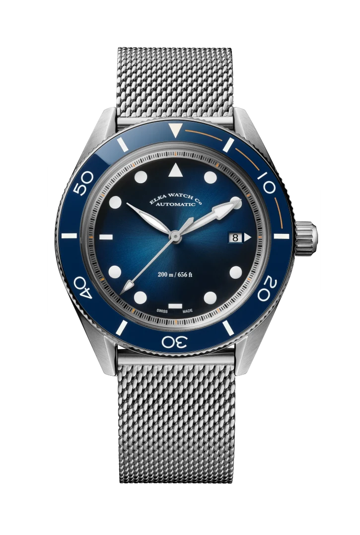 ELKA Arinis AF01-1001 Automatique Cadran Bleu Dégradé et Maille Milanaise