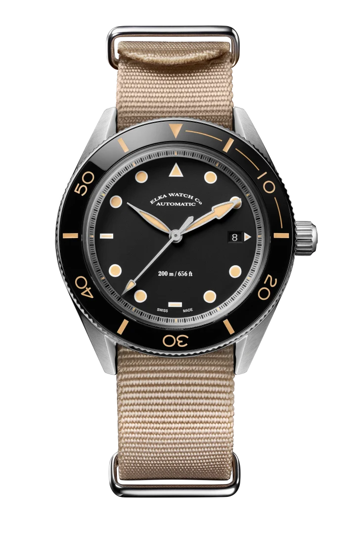 ELKA Arinis AF02-0901 Automatique Cadran Noir et Nato Beige