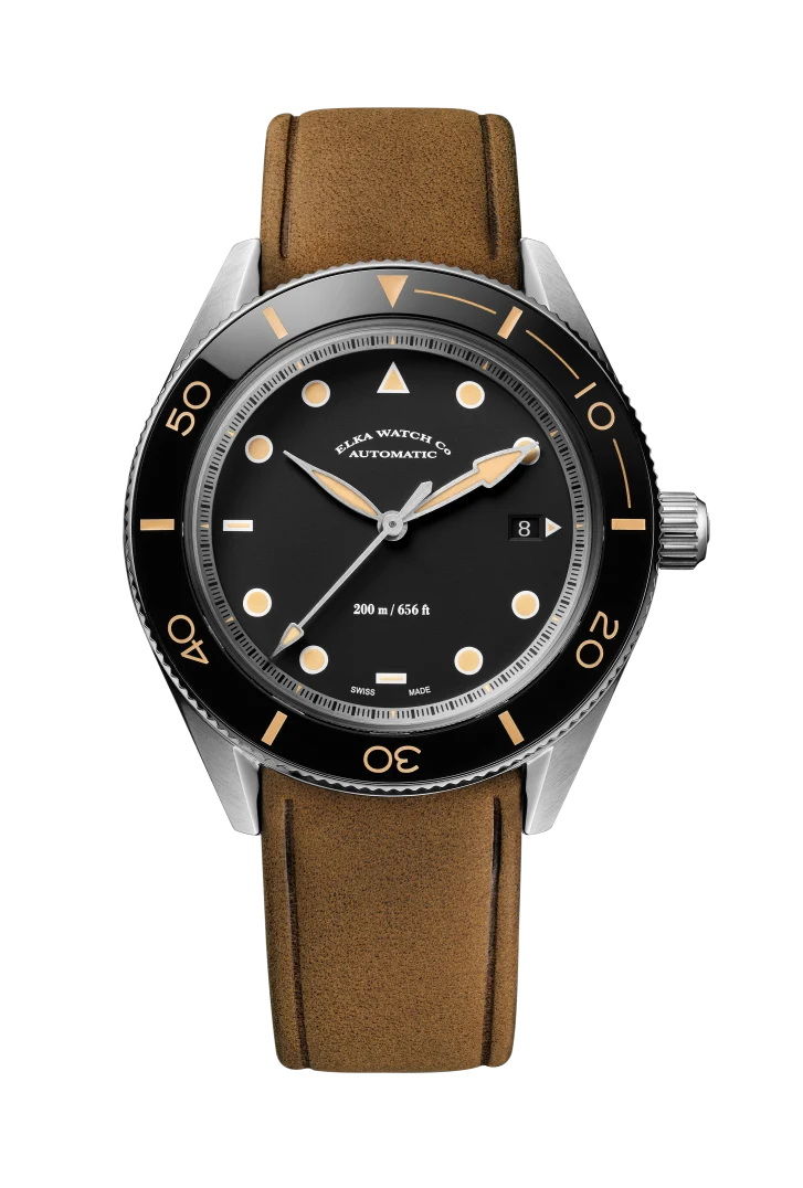 ELKA Arinis AF02-0804 Automatique Cadran Noir et Bracelet Nubuck Cognac