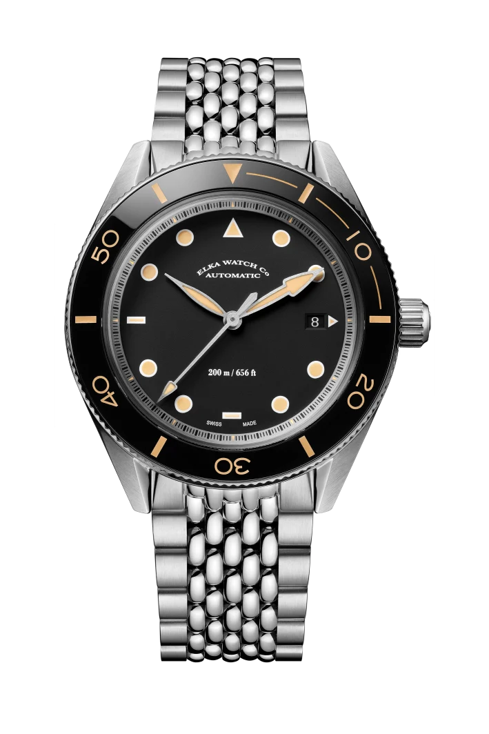ELKA Arinis AF02-1002 Automatique Cadran Noir et Bracelet Grain de Riz