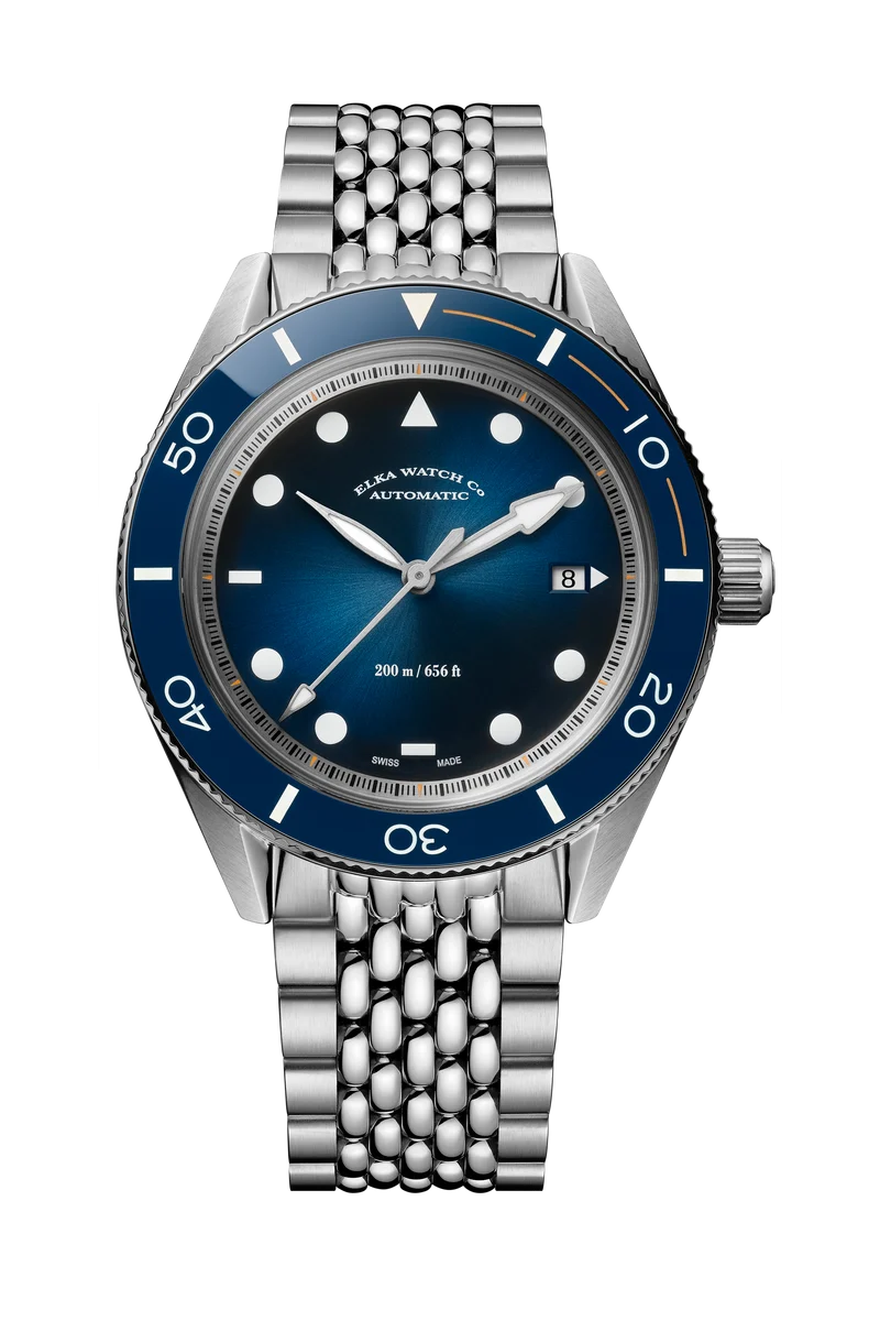 ELKA Arinis AF01-1002 Automatique Cadran Bleu Dégradé et Bracelet Grain de Riz