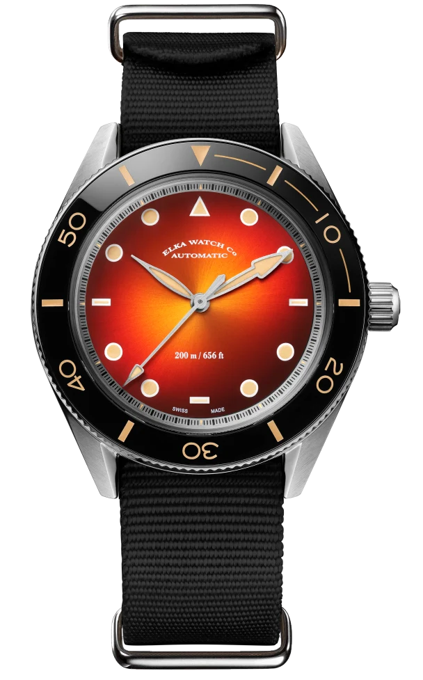 ELKA Arinis AF03w-0904 Cadran ambre automatique et Nato noir