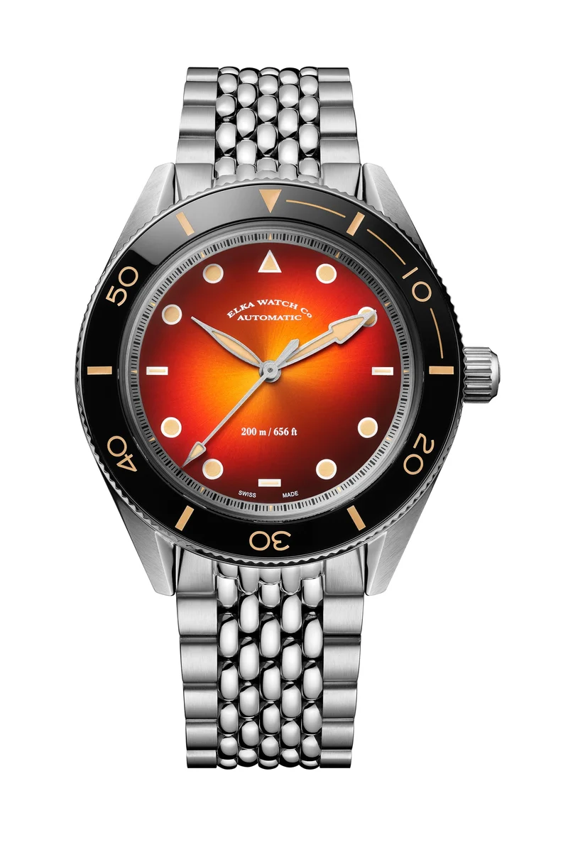 ELKA Arinis AF03W-1002 Montre automatique avec cadran ambré et bracelet grain de riz