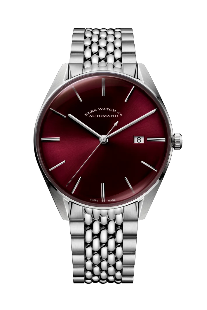 ELKA D07-1003 Automatique Cadran Bordeaux & Bracelet Grain de Riz