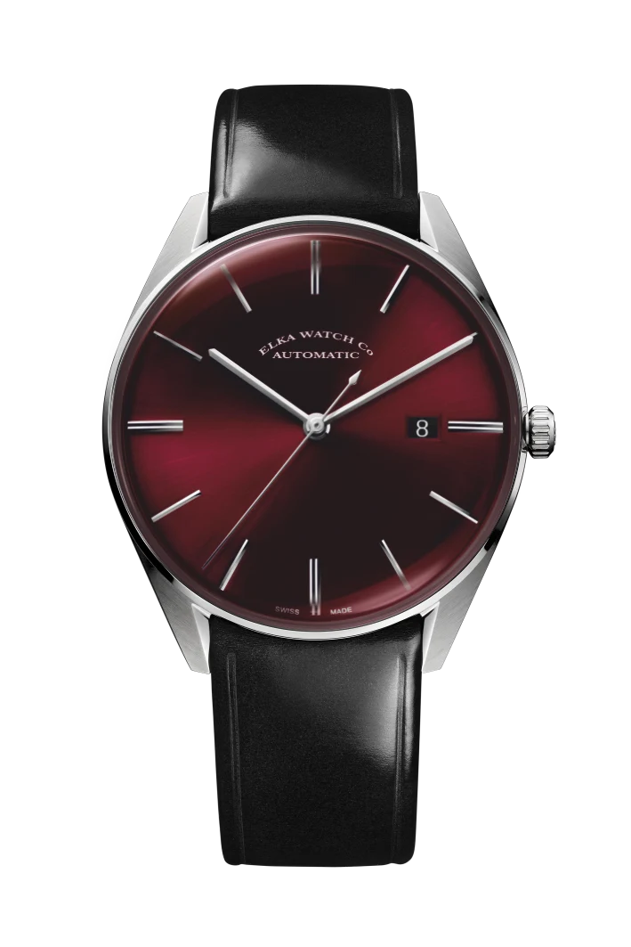ELKA D07-0807 Automatique Cadran Bordeaux & Bracelet Veau Noir