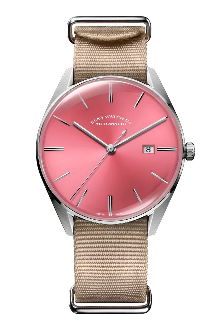 ELKA D06-0901 Automatique Cadran Rose Clair et Nato Beige