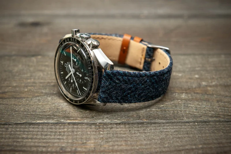 Tweed watch strap, Watch band made of HARRIS TWEED®,"Loch Blue"