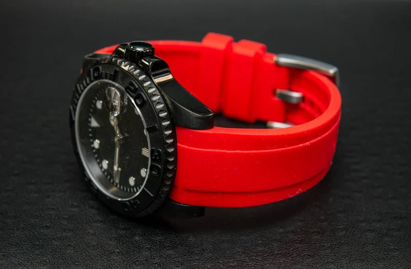 Waterproof watch strap, fluororubber (FKM) watch band, premium quality, for sports, width: 18, 20, 21, 22 mm.