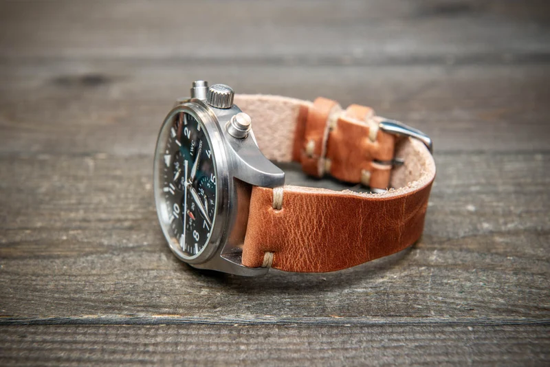 Pilot Leather Watch Strap, Aviator model, Military style watch band