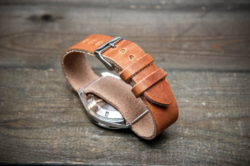 One piece Watch Strap: Horween Dublin Natural Leather watch band