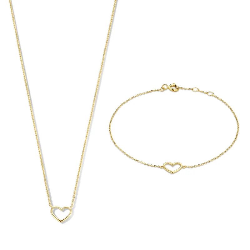 Cadeau d'Isabel 14 karat gold necklace and bracelet set with heart