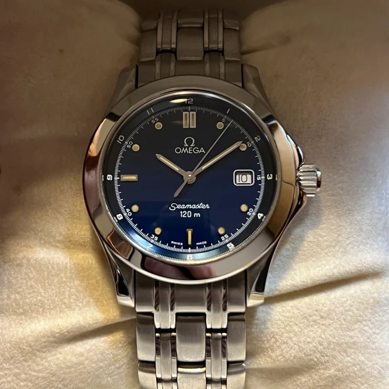 Omega Seamaster à cadran bleu et quartz, ensemble complet 2511.80