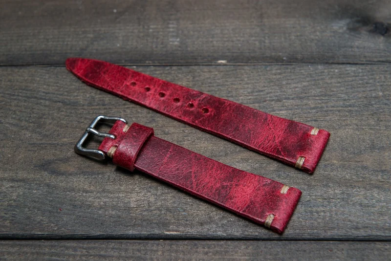Suede vintage tapered leather watch strap (Crazy cow), handmade in Finland.