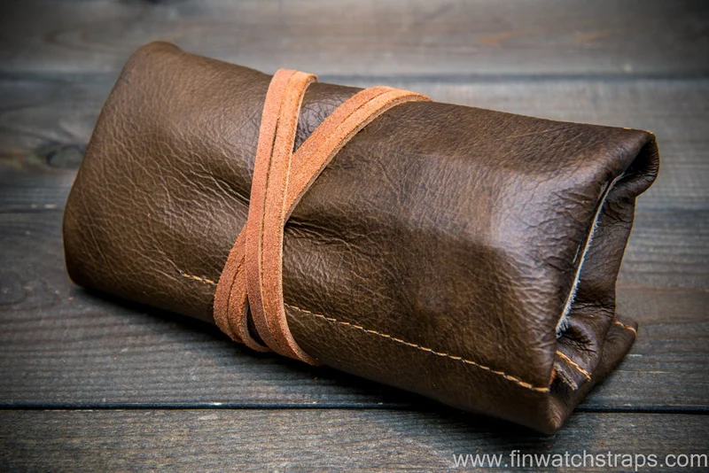 Vintage leather watch roll, Italian calf, watch case for wrist watch organizing