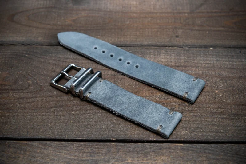 Leather watch strap. Badalassi wax Fodder Grey. Hand-made to order in Finland. 15-26 mm