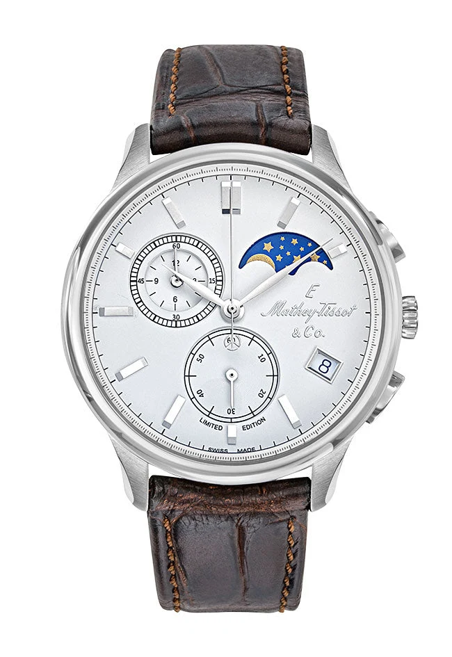 Montre Mathey-Tissot Edmond G10 Phase de Lune en acier inoxydable et cuir marron H1886RCHAI