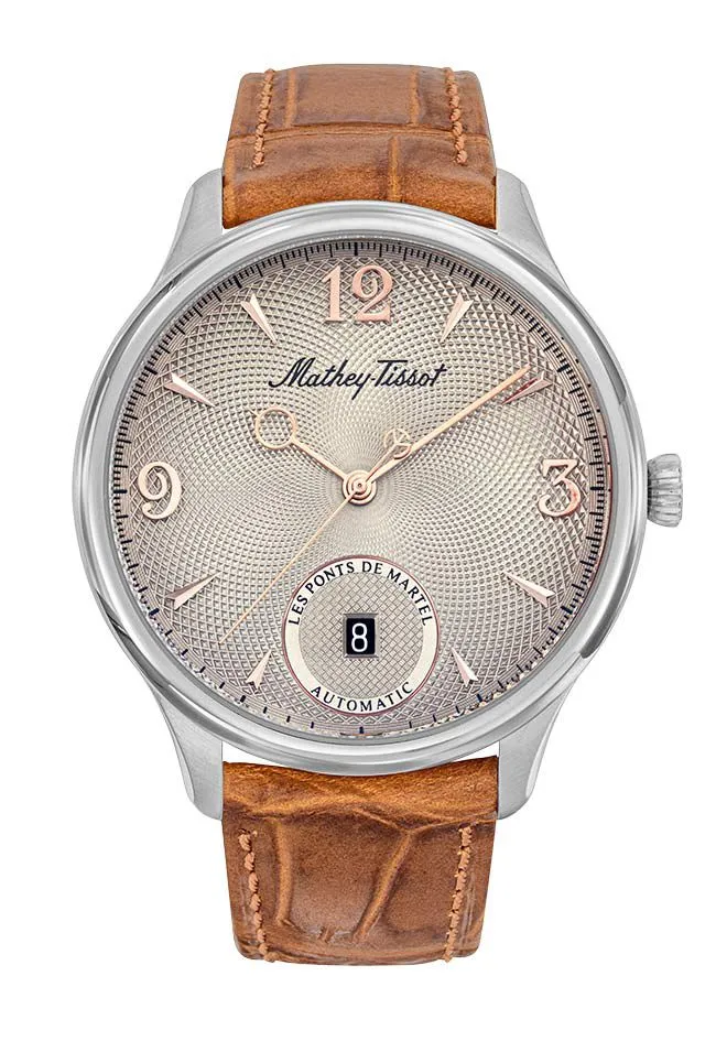 Montre Mathey-Tissot Edmond automatique en acier inoxydable havane, cuir camel et cadran crème AC1886CIA