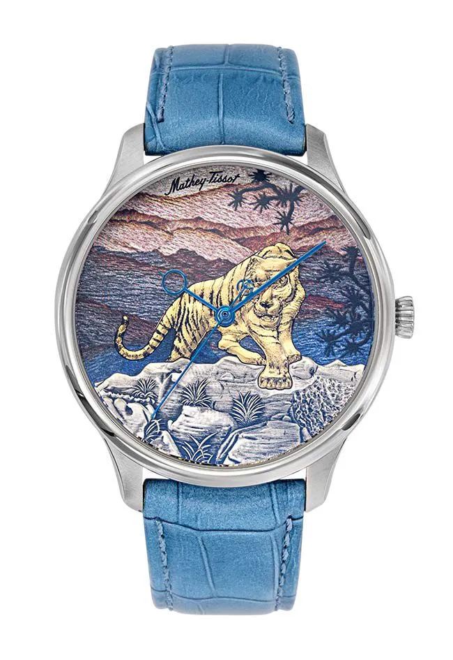 Mathey-Tissot Edmond Automatique Tigre Fait Main Acier Inoxydable et Cadran Bleu H1886TA