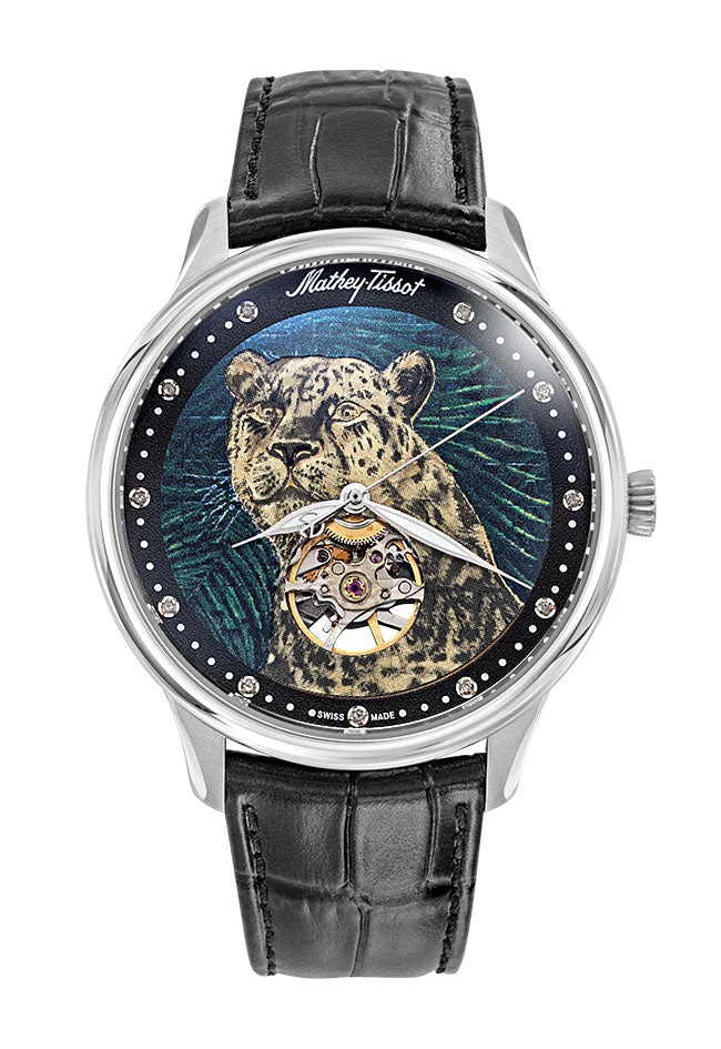 Montre automatique Mathey-Tissot Edmond, fabriquée à la main, en acier inoxydable et cuir noir, MC1886ALEO