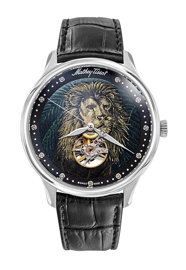 Montre Mathey-Tissot Edmond automatique en acier inoxydable et cuir noir, fabriquée à la main, MC1886ALIO