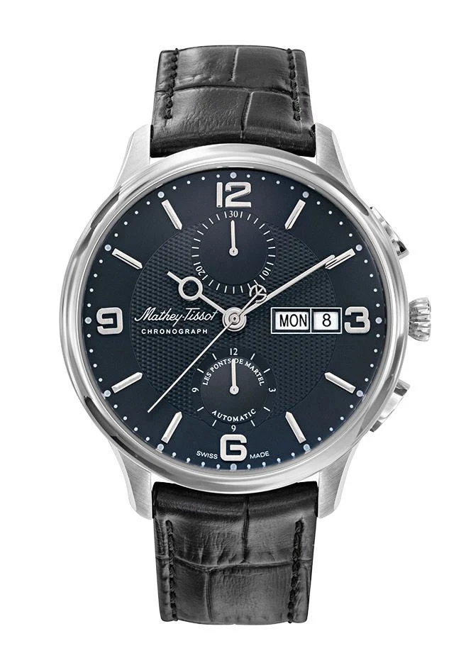 Mathey-Tissot Edmond Chrono Automatique Acier Inoxydable / Cuir Noir & Cadran H1886CHATAN