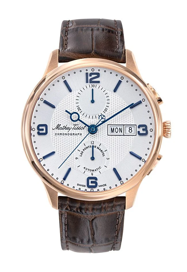 Mathey-Tissot Edmond Chrono Auto Or rose / Cuir marron et cadran blanc H1886CHATPI