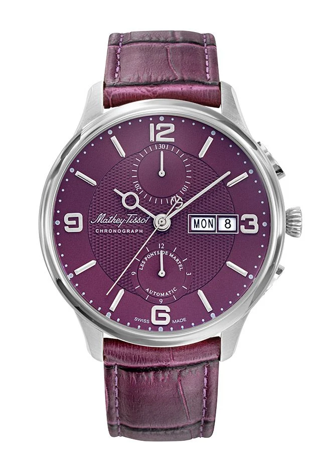 Mathey-Tissot Edmond Chrono Auto Acier inoxydable / Cuir violet et cadran H1886CHATAR