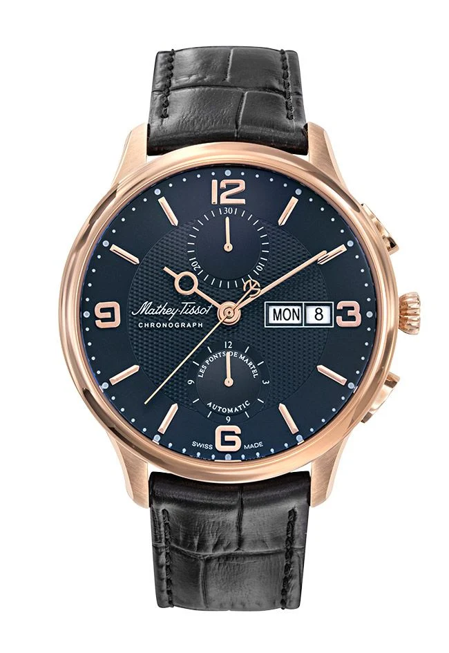 Mathey-Tissot Edmond Chrono Auto Or rose / Cuir noir et cadran H1886CHATPN