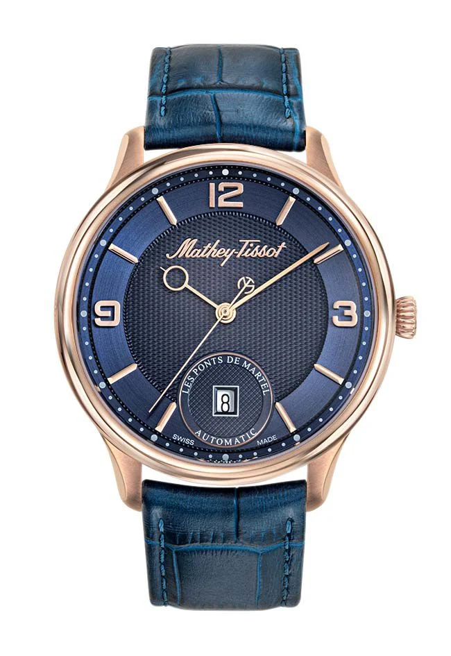 Mathey-Tissot Edmond Auto 3D Or rose / Cuir bleu et cadran bleu AC1886PBU