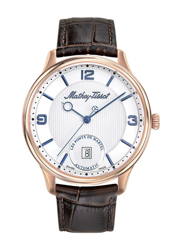 Mathey-Tissot Edmond Auto 3D Or rose / Cuir marron et cadran blanc AC1886PI