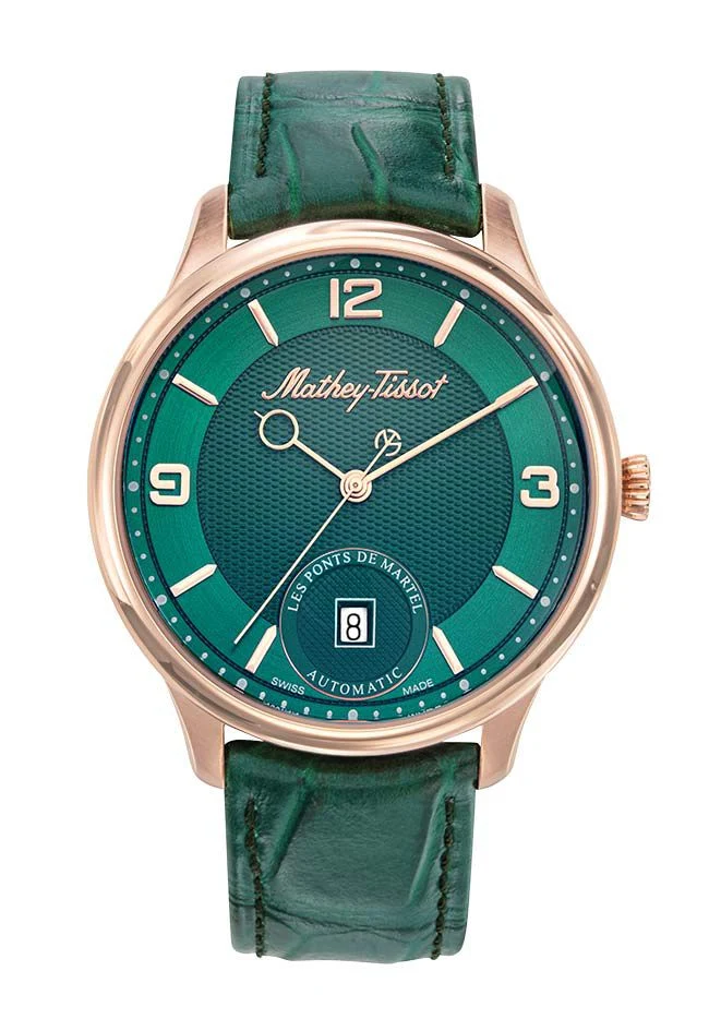 Mathey-Tissot Edmond Auto 3D Or rose / Cuir vert et cadran vert AC1886PVE